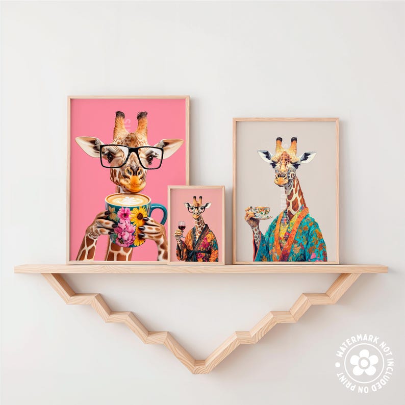 a couple of giraffes that are on a shelf