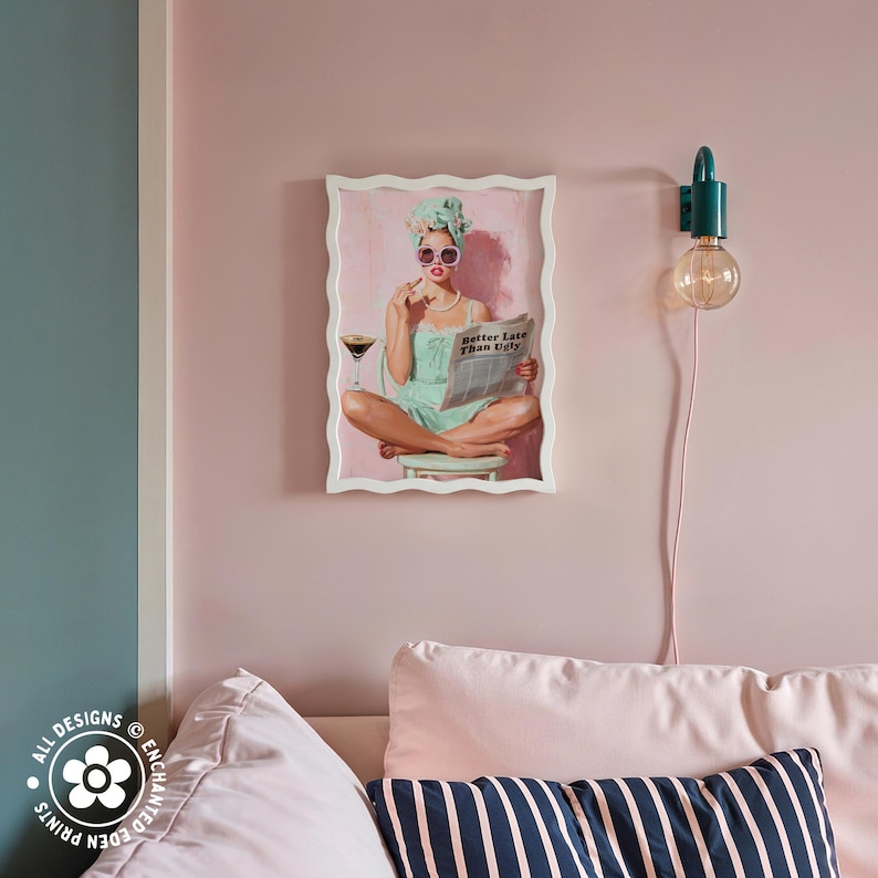 Trendy Retro Coquette Print: 1950s Better Late Than Ugly Newspaper Quote Poster, Girly Wall Art image 9