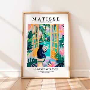 Schwarze Katze auf Toilette Poster, Matisse Druck, Lustiges Badezimmer Wandbild, Buntes Dopamin Dekor, Mid Century Modern Kunst, Henri Matisse Stil