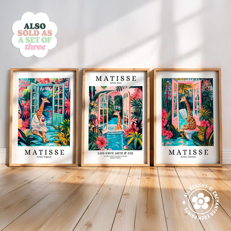 Giraffe on Toilet Art Print: Henri Matisse Style Funny Bathroom Wall ...