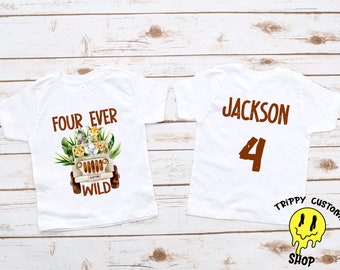 Four Ever Wild Birthday Shirt - Four Ever Wild - Fourth Birthday Shirt - Zoo Birthday Shirt - Four Ever Wild Party - Safari Animals Shirt