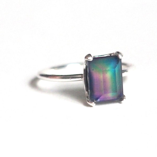 Small Faceted Rectangle Mood Ring in Sterling Silver