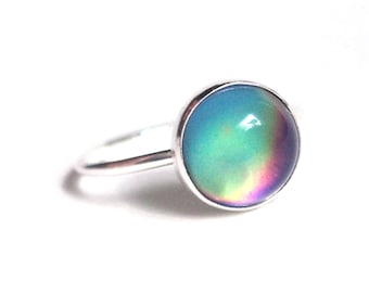 Mood Ring Medium in Sterling Silver with Color Meaning Chart