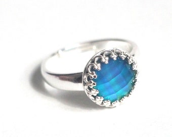 Adjustable Mood Ring, Crown Sterling Silver with Color Changing Mood Stone