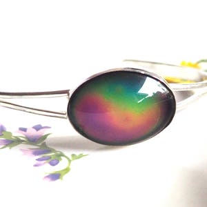 Large Mood Cuff Bracelet in Sterling Silver Adjustable, Color Changing Bracelet
