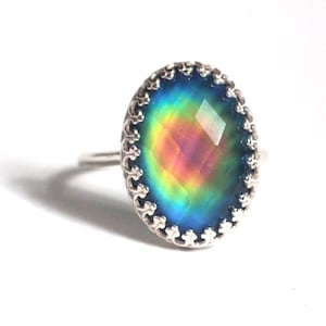 Classic Crown Faceted Mood Ring in Sterling Silver with Color Changing Stone image 1