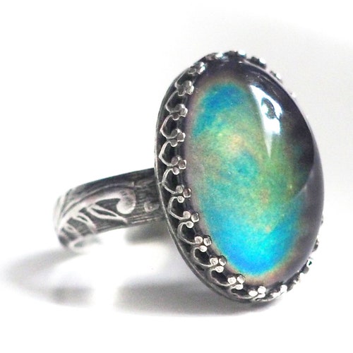 Mood Ring With Sterling Floral Band Color Changing Stone - Etsy