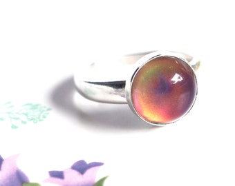 Adjustable Mood Ring, Sterling Silver with Color Changing Mood Stone