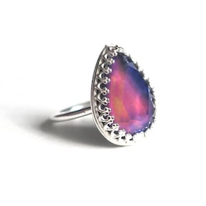 Faceted Teardrop Mood Ring in Sterling Silver with Color Changing Stone
