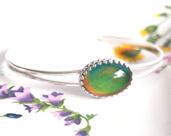 Crown Mood Cuff Bracelet in Sterling Silver Adjustable, Color Changing Bracelet