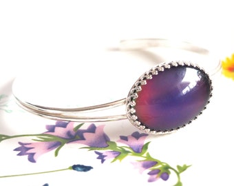 Crown Mood Cuff Bracelet in Sterling Silver Adjustable, Color Changing Bracelet