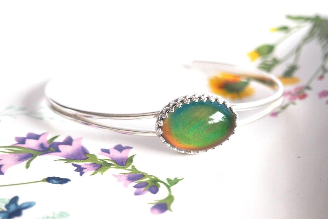 Crown Mood Cuff Bracelet in Sterling Silver Adjustable, Color