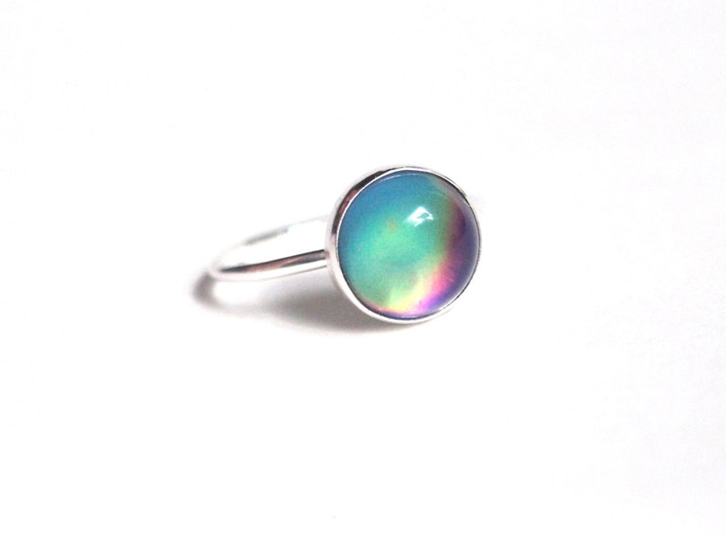 Mood Ring Medium in Sterling Silver with Color Meaning Chart image 1