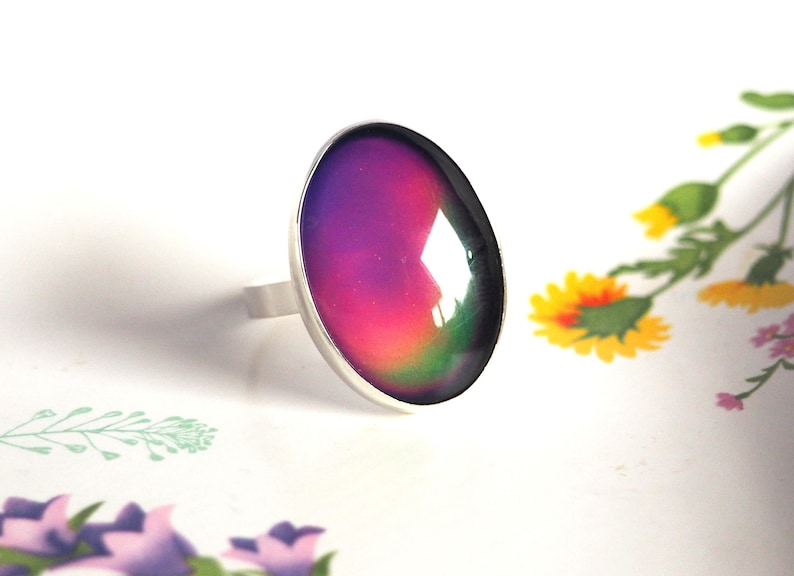 Sterling Silver Large Mood Ring, Cocktail Ring image 1