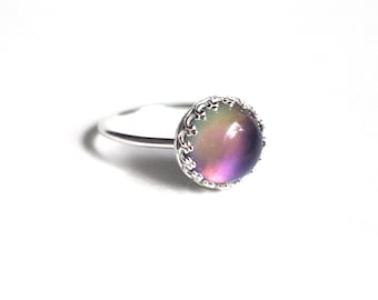 Medium Mood Ring with Crown in Sterling Silver