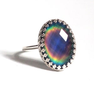 Classic Crown Faceted Mood Ring in Sterling Silver with Color Changing Stone image 5
