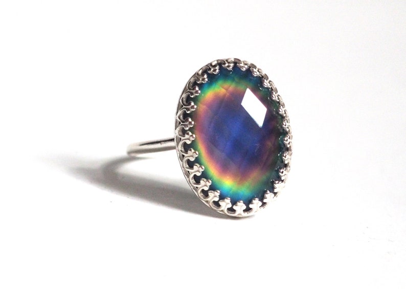 Classic Crown Faceted Mood Ring in Sterling Silver with Color Changing Stone image 5