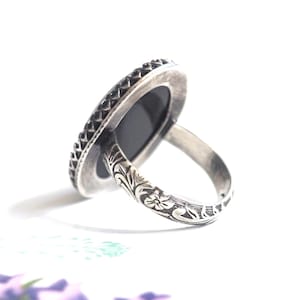 Cocktail Mood Ring with Floral Band in Antiqued Sterling Silver image 9