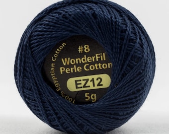 Wonderfil Eleganza, 8wt, 5-Gram, Solid Perle Cotton Ball, 42yd, Indigo Color 12