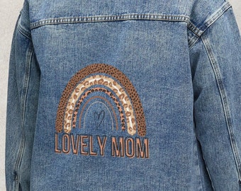 Lovely Mom - Veste en jean arc-en-ciel à imprimé animal : style minimaliste pour la Fête des Mères