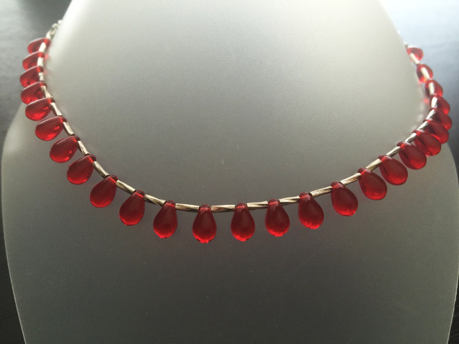 Necklace Red Glass Beads and Silver Tone Beads 18 Inches HN20 - Etsy