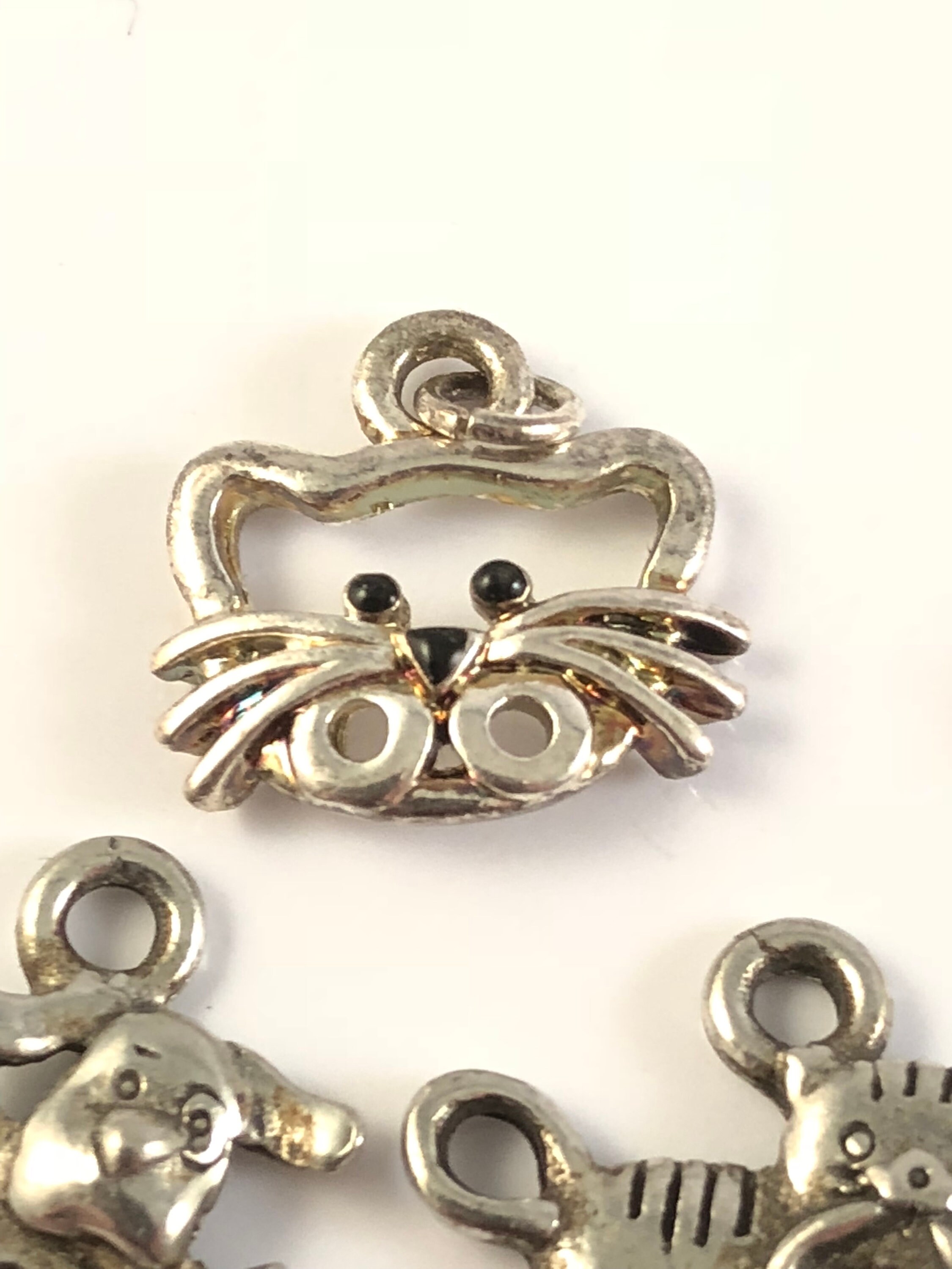 Charms Dog and Cat in Sterling Silver Plate and Pewter With Loop Set of