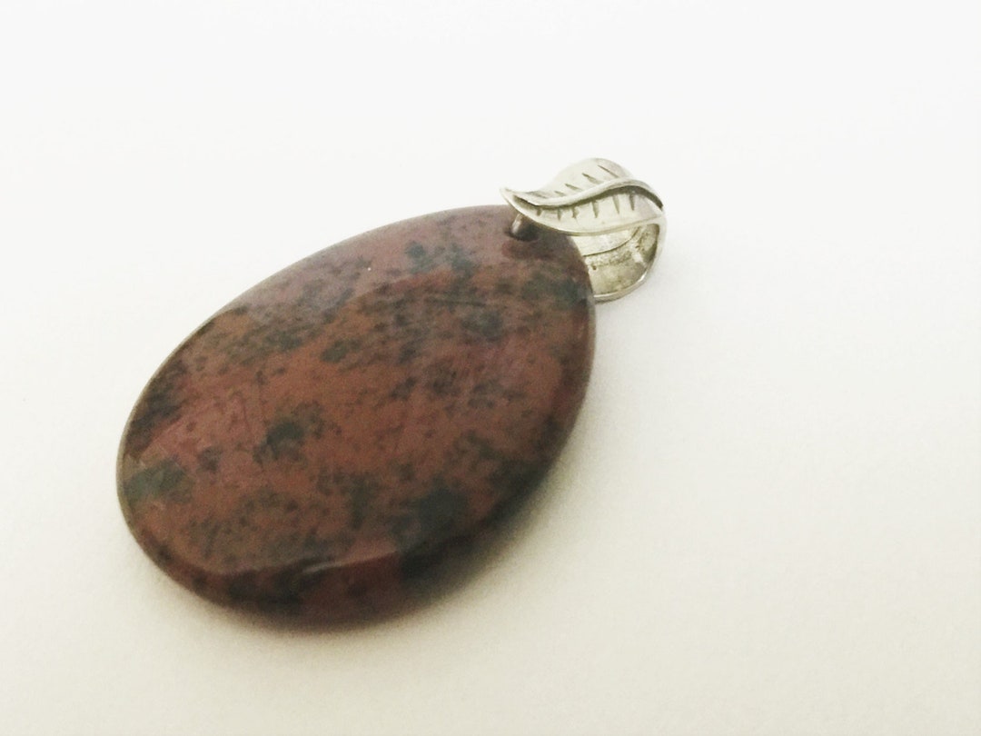 Pendant Red Brown and Black Obsidian Gem Stone With Sterling - Etsy