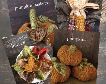 CROCHET PATTERN Autumn Collection Bundle Pumpkins, Pumpkin Baskets, Indian Corn, Autumn Leaves