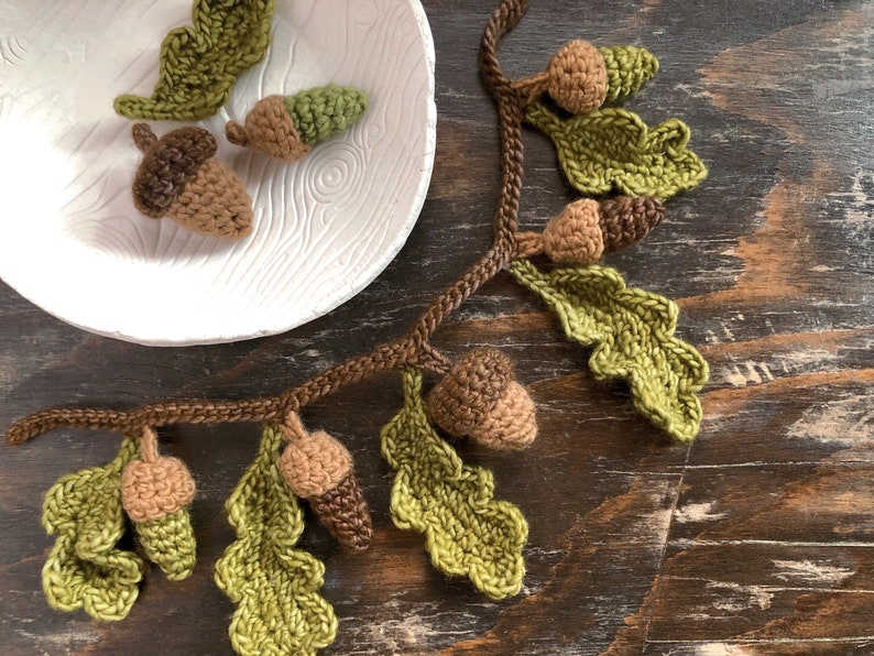 CROCHET PATTERN Acorns and Oak Leaves Pattern Set Digital Download Autumn Collection image 1