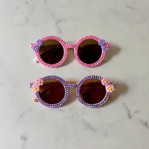 Strass Kinder Sonnenbrille | Benutzerdefinierte verschönerte Kleinkind-Sonnennies | Funkelnde Namensgläser für Kinder | Spaß personalisierte Brille