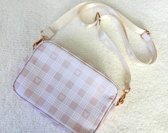 Bolso bandolera de cuadros neutros - Bolso bandolera neutro - Bolso con cabeza de ratón - Riñonera para mujer - Happiest Place Friends