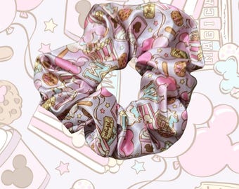 Magical Park Snacks Hair Scrunchie - Purple Satin Hair Scrunchie - 2 inch Scrunchie - Hair Accessory