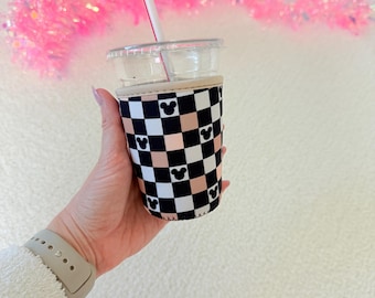 Magical Black Checker Drink Sleeve | Character Iced coffee sleeve | Iced Drink Sleeve | Girly cup sleeve | Happiest Place Friends