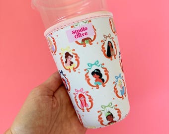Princess Drink Sleeve - Coffee Sleeve - Princesses Iced coffee sleeve - Iced Drink - Girly cup sleeve
