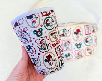 Holiday Stamps Drink Sleeve | Character Iced coffee sleeve | Iced Drink Coozie | Matching cup sleeve | Happiest Place Friends