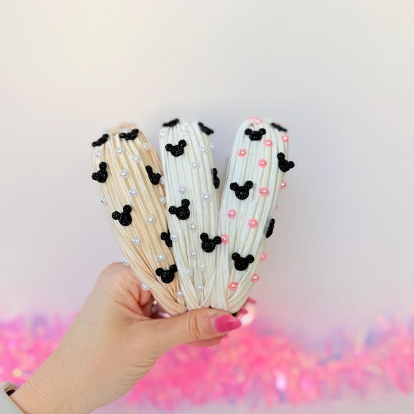 Magical Mouse Ears Embellished Headband - Magical Headband - Girly Headband - Pearl Headband - Mama matching