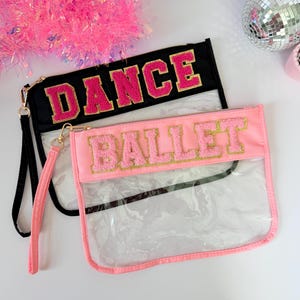 Bolsa de muñeca para danza de ballet - Monedero de ballet - Bolsa de danza - Bolsa transparente - Bolsa con letras de chenilla