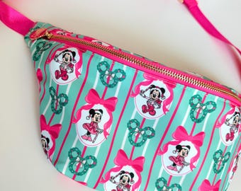 Holiday Pink Duo XL Belt Bag- Christmas Holiday Belt Bag - Magical Characters