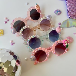 Personalized Seashell Kids Sunglasses | Custom Embellished Toddler Sunnies | Name Under The Sea Glasses for Children |Fun Customized Eyewear