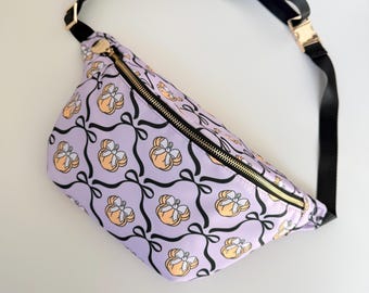 Girly Kürbis Maus XL Gürteltasche Lila Schleifen - Halloween Gürteltasche Bauchtasche - Kürbis Maus Gürteltasche - Freizeitpark inspiriert - Gürteltasche