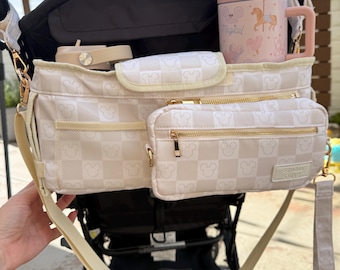 Panier de rangement neutre à carreaux pour poussette - Panier magique - Organisateur de poussette