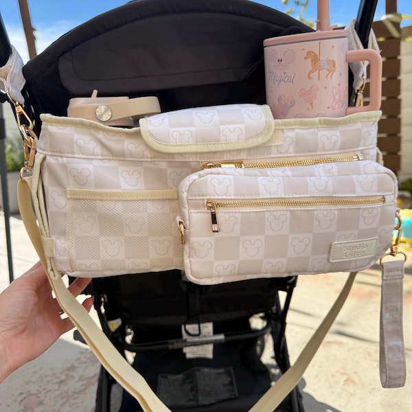 Neutral Checker Stroller Caddy - Magical Caddy - Stroller Caddy - Stroller Organizer