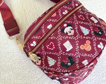 Christmas Double Zipper Crossbody Belt Bag - Holiday Crossbody Purse - Parks Belt Bag - Magical Characters