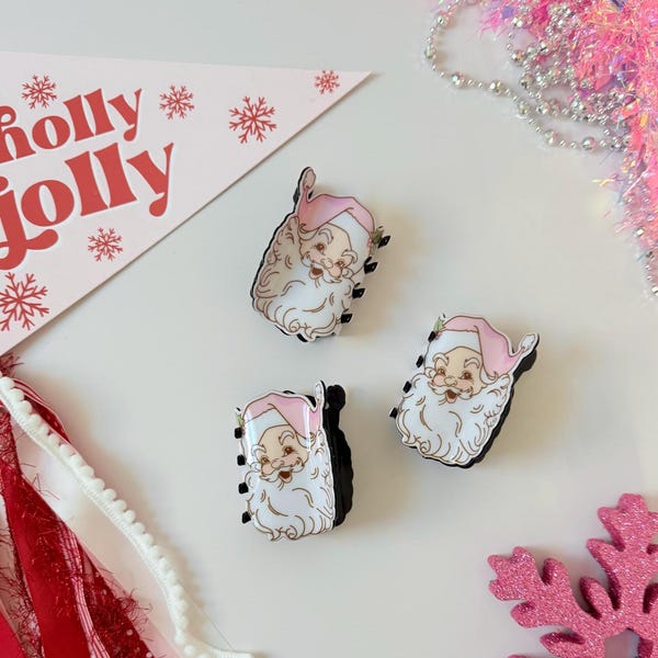 Santa Hair Claw Clip - Vintage Santa - Christmas Holiday - Hair Accessories - Womens Novelty Claw Clip - Santa Hair Clip - Christmas Hair