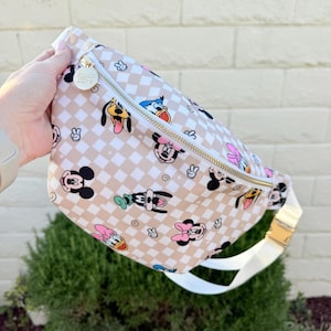 Magical Characters Large Fanny Pack- Theme Park Inspired - Belt Bag - Checker Bag - Checker Purse - Happy Place -Mouse Checker