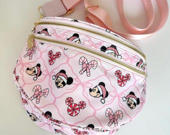 Girly Pink Holiday Double Zipper Crossbody Belt Bag - Holiday Crossbody Purse - Parks Belt Bag - Magical Characters