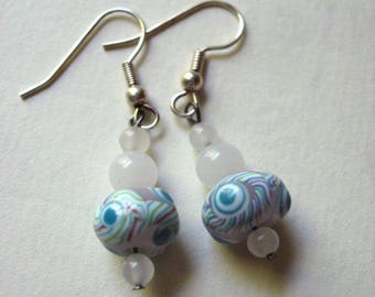 Turquoise color Glass Swirl Bead Earrings