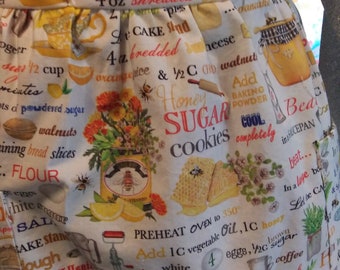 Retro Hostess Half Apron - Recipe print fabric