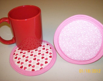 Pink Hearts Valentine Fabric Beverage Coaster