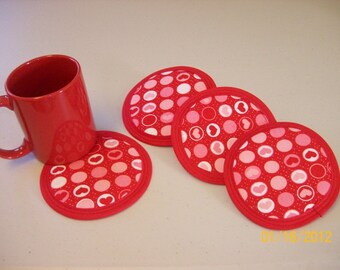 Red Hearts Valentine Fabric Beverage Coasters